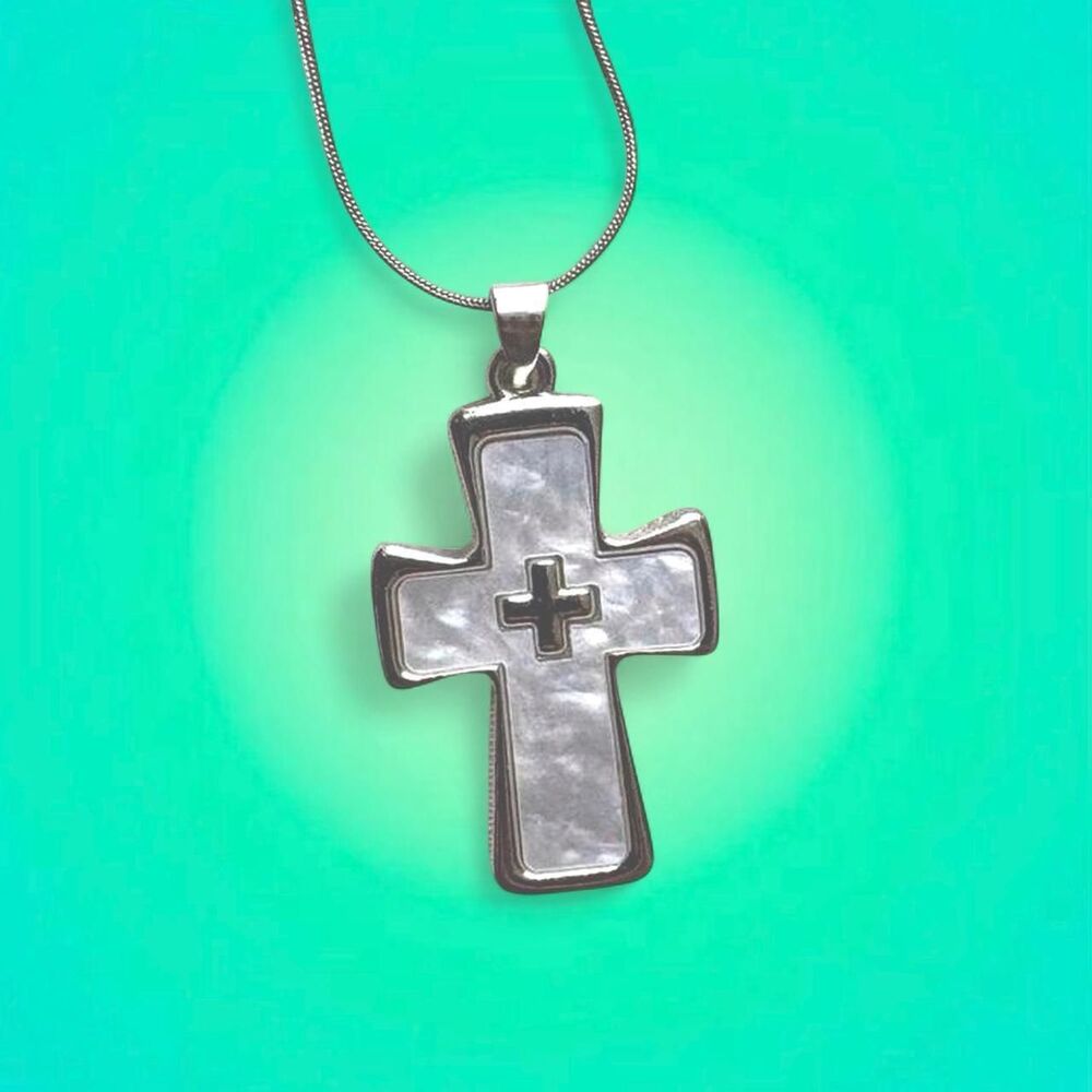 white and silver simple cross necklace